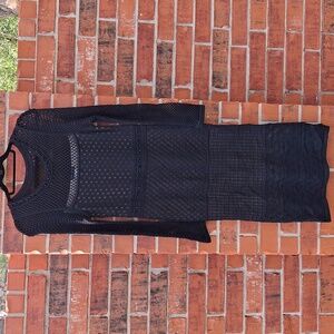 Black Mesh Long Sleeve Midi Dress Cream/Nude lining. New Without Tags